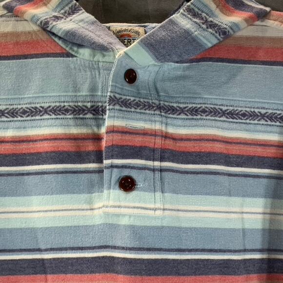 FAHERTY BRAND Men's Blue/Orange/Red Three-Button Baja Pullover Hooded Poncho SZL - Picture 4 of 10